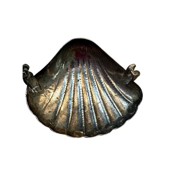 Vintage Silver Shell Vinaigrette Patch Box Ornate Etched Handle Perfume Case - Picture 8 of 12